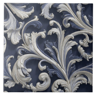 Carreau Luxury Vintage French Baroque Ivory Navy Blue