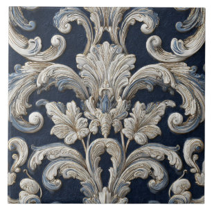 Carreau Luxury Vintage French Baroque Ivory Navy Blue