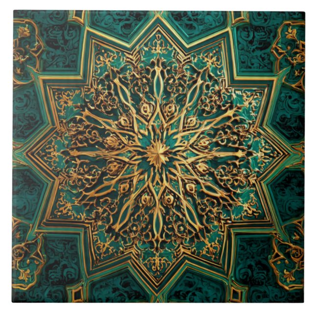 Carreau Luxury Vintage Islamic Geometric Emerald Gold  (Devant)
