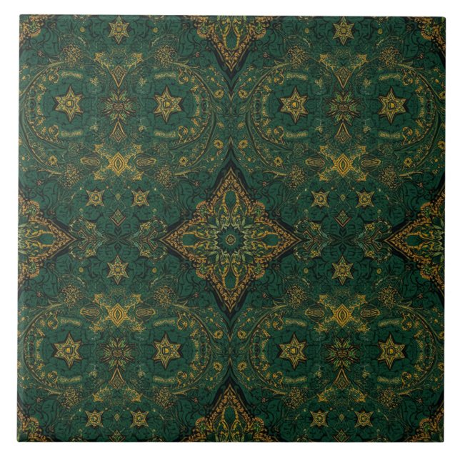Carreau Luxury Vintage Islamic Geometric Emerald Gold  (Devant)