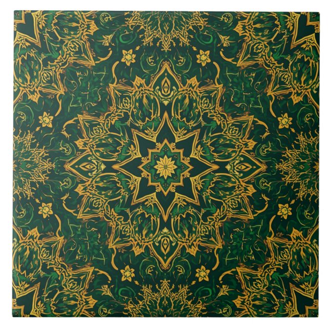Carreau Luxury Vintage Islamic Geometric Emerald Gold  (Devant)