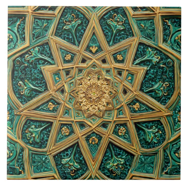 Carreau Luxury Vintage Islamic Geometric Emerald Gold  (Devant)