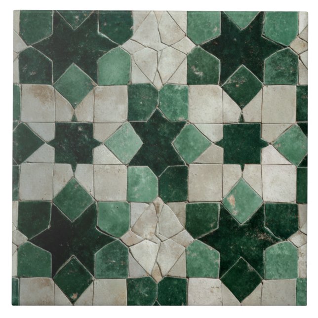 Carreau Luxury Vintage Moroccan Zellige Emerald Green (Devant)