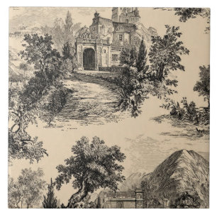 Carreau Luxury Vintage Toile Jouy Black Ink Beige French