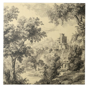 Carreau Luxury Vintage Toile Jouy Black Ink Beige French