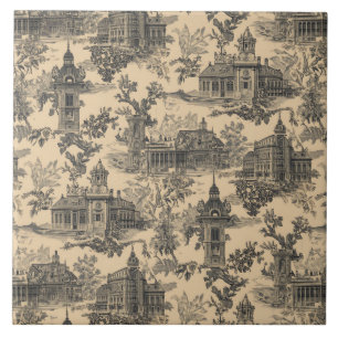 Carreau Luxury Vintage Toile Jouy Black Ink Beige French