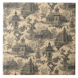 Carreau Luxury Vintage Toile Jouy Black Ink Beige French