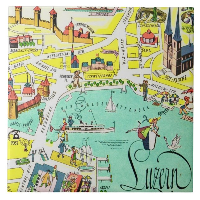 Carreau Luzerne Suisse Carte Colorée (Devant)