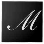 Carreau M Monogramme initial blanc sur noir<br><div class="desc">Lettre blanche classique Monogramme sur Arrière - plan noir,  M.</div>