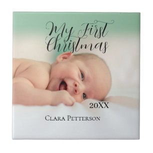 Carreau Ma première photo bébé de Noël ajouter nom année m