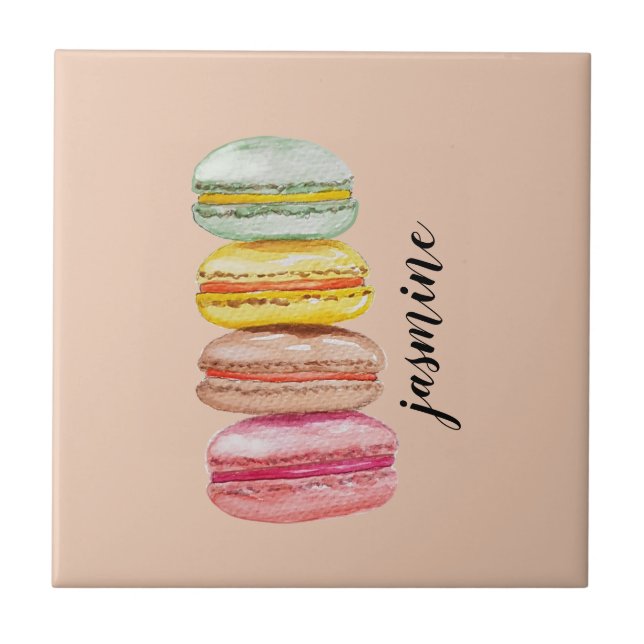 Carreau Macarons français aquarelle peints à la main (Devant)