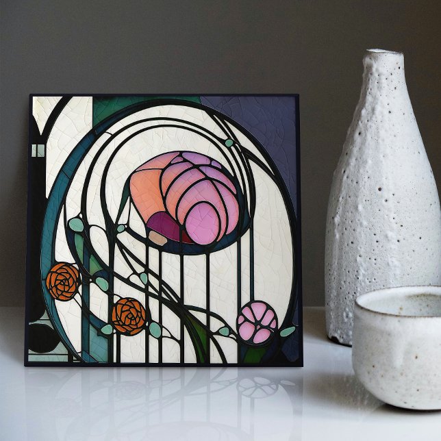 Carreau Mackintosh Art Déco Abstrait Floral Décor Cer (Créateur téléchargé)