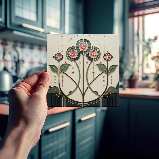 Carreau Mackintosh Rose Art Nouveau Faux Stained Glass (Créateur téléchargé)