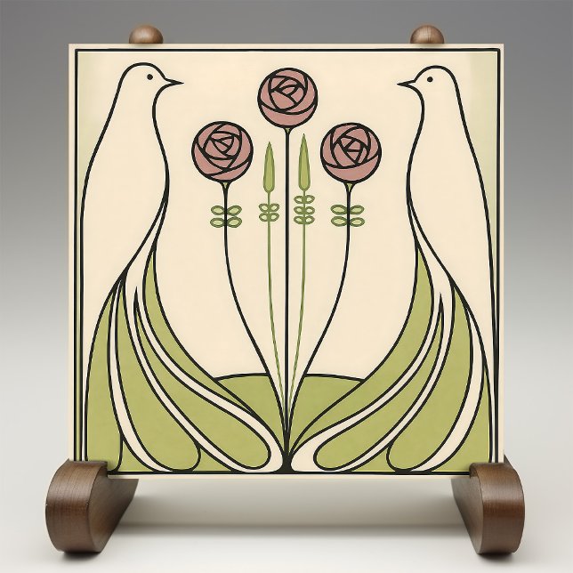Carreau Mackintosh Rose & Birds Art Nouveau Minimalist (Créateur téléchargé)