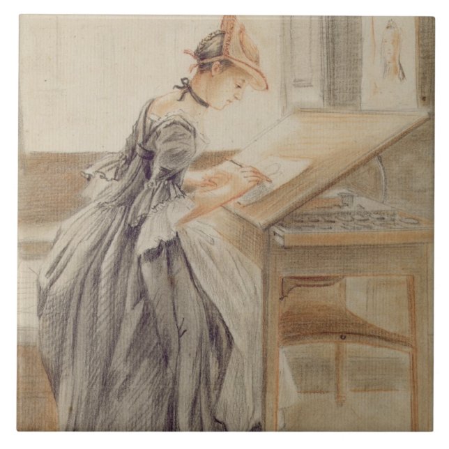 Carreau Madame Copying à un Tableau de dessin, c.1760-70 (Devant)