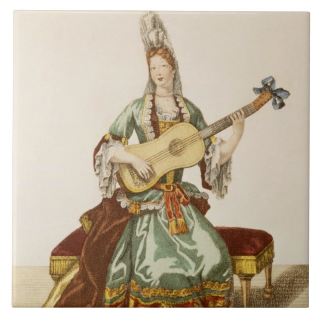 Carreau Madame de qualité jouant la guitare, plat de mode, (Devant)