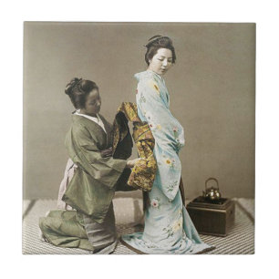 Carreau Madame japonaise Geisha Asian Vintage Art