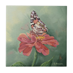 Carreau Madame peinte par 0461 Butterfly sur le Zinnia