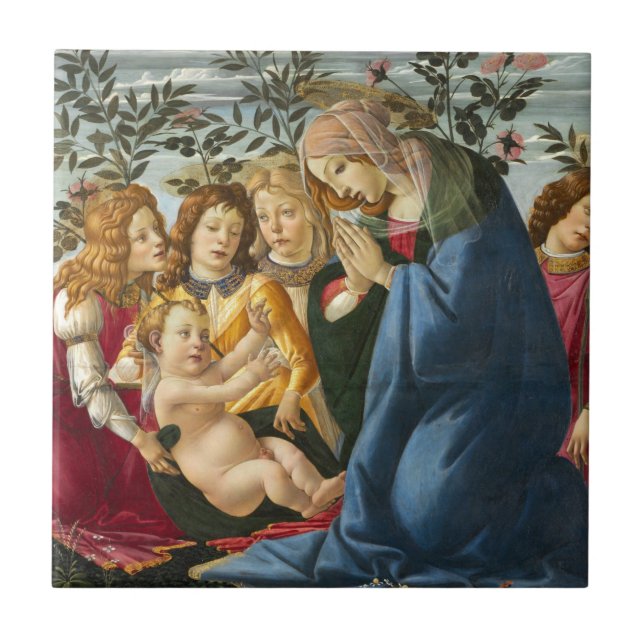 Carreau Madonna Adoring Child with 5 Angels Botticelli (Devant)