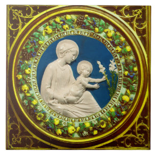 CARREAU MADONNA AVEC ENFANT ET MENSONGE BLANC FLORAL CROWN