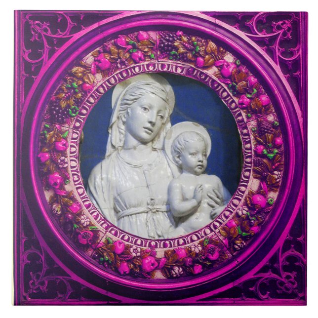 CARREAU MADONNA AVEC ENFANT, RENAISSANCE ROSE COURONNE FLO (Devant)