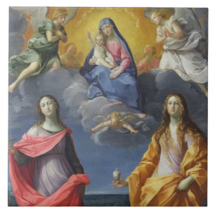 Carreau Madonna et enfant avec St Lucy et Mary Magdalene