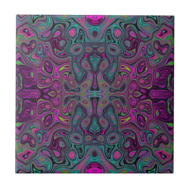 Carreau Magenta Abstrait et Motif Super Turquoise (Devant)