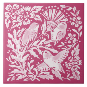 Carreau Magenta Bird Trio Chardon Nature Forêt Florale