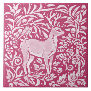 Carreau Magenta Deer Bird Animal Nature Forêt Floral