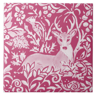Carreau Magenta Deer Hérisson Oiseau Nature Forêt Floral