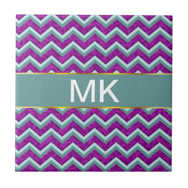 Carreau Magenta Foil et Turquoise ZigZag Motif (Devant)