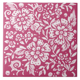 Carreau Magenta Ornat Floral Grandes feuilles de fleurs Be