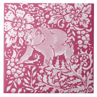 Carreau Magenta Ours Animal Nature Bois Floral