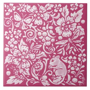 Carreau Magenta Souris Escargot Animal Nature Forêt Floral