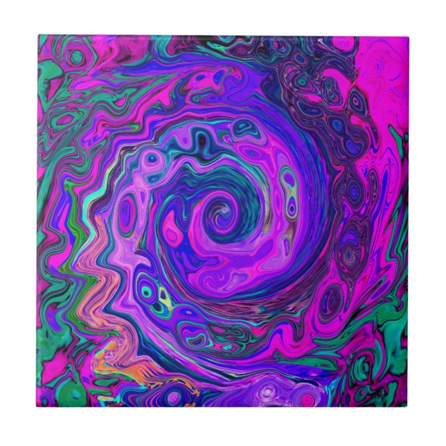 Carreau Magenta super rétro Abstrait et spirale violette (Devant)
