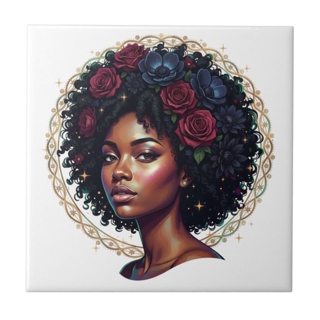 Carreau Magie des Filles Noires Afro Diva Vaisselle de Fêt (Devant)