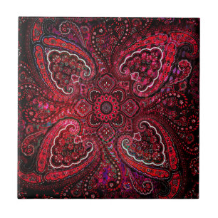 Carreau Magique Rouge Paisley sur Fond Noir