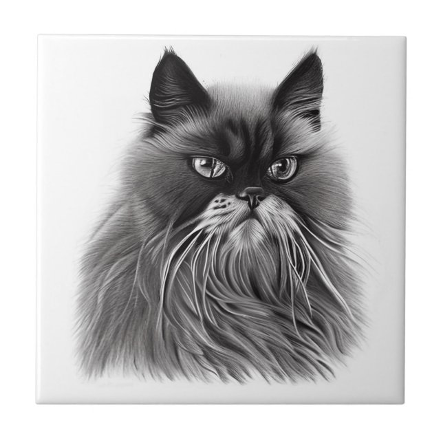 Carreau Magnifique chat persan en noir et blanc  (Devant)