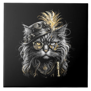 Carreau Magnifique chat steampunk