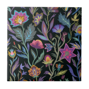 Carreau Magnifique motif noir l Floral pour salle de bain