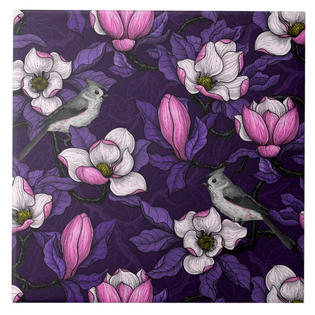 Carreau Magnolia en floraison et tireur 4 (Devant)