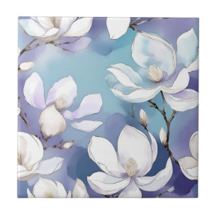 Carreau Magnolias de rêve sur une aquarelle de lavande