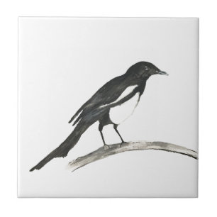 Carreau Magpie Oiseau Faune Aquarelle Nature mignonne