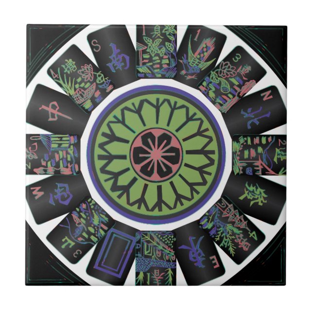 Carreau Mah Jongg Un Point Carrelage noir (Devant)