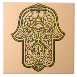 Carreau Main de henné de Hamsa (d'or)