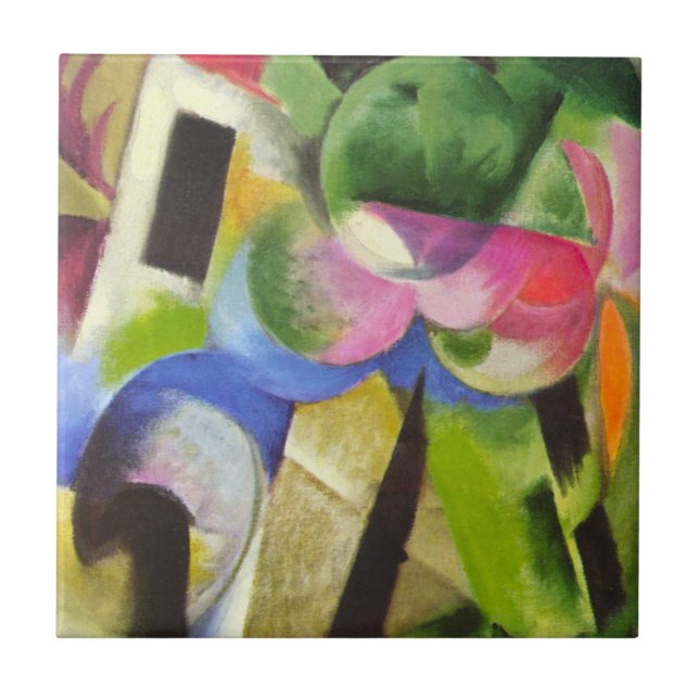 Carreau Maison avec des arbres par Franz Marc, Beaux-arts  (Devant)