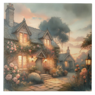 Carreau Maison de conte de fées au coucher du soleil avec