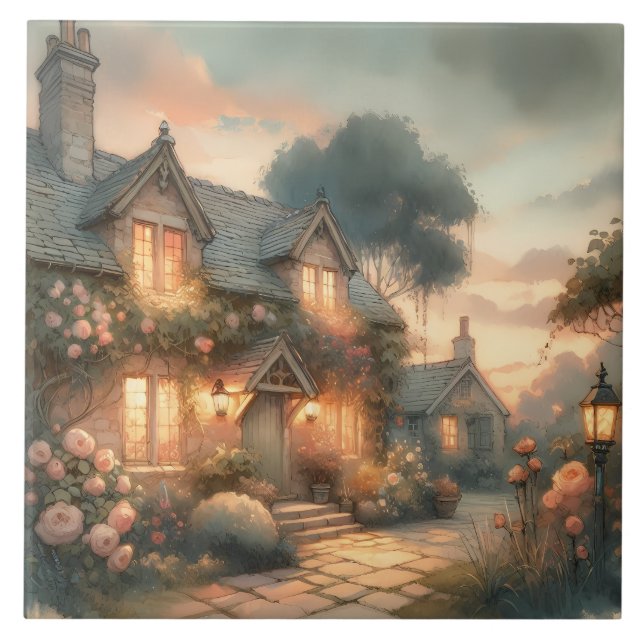 Carreau Maison de conte de fées au coucher du soleil avec  (Devant)