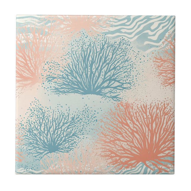 Carreau Maison de plage bleu corail beige côtier (Devant)