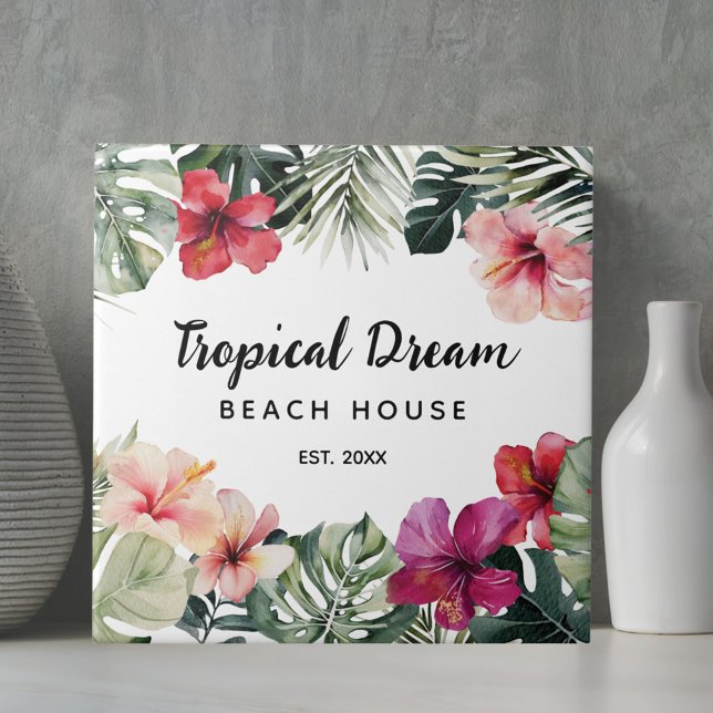 Carreau Maison de plage botanique florale tropicale aquare (In situ)